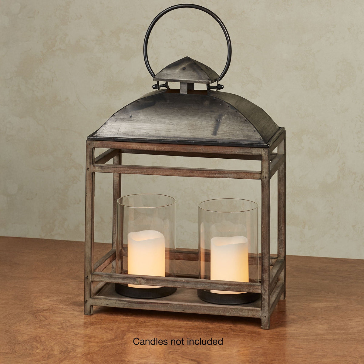 Rustic Metal Decor Candleholder Metal and Wooden Lantern Gray Small 12"Wx6"Dx18"H Small