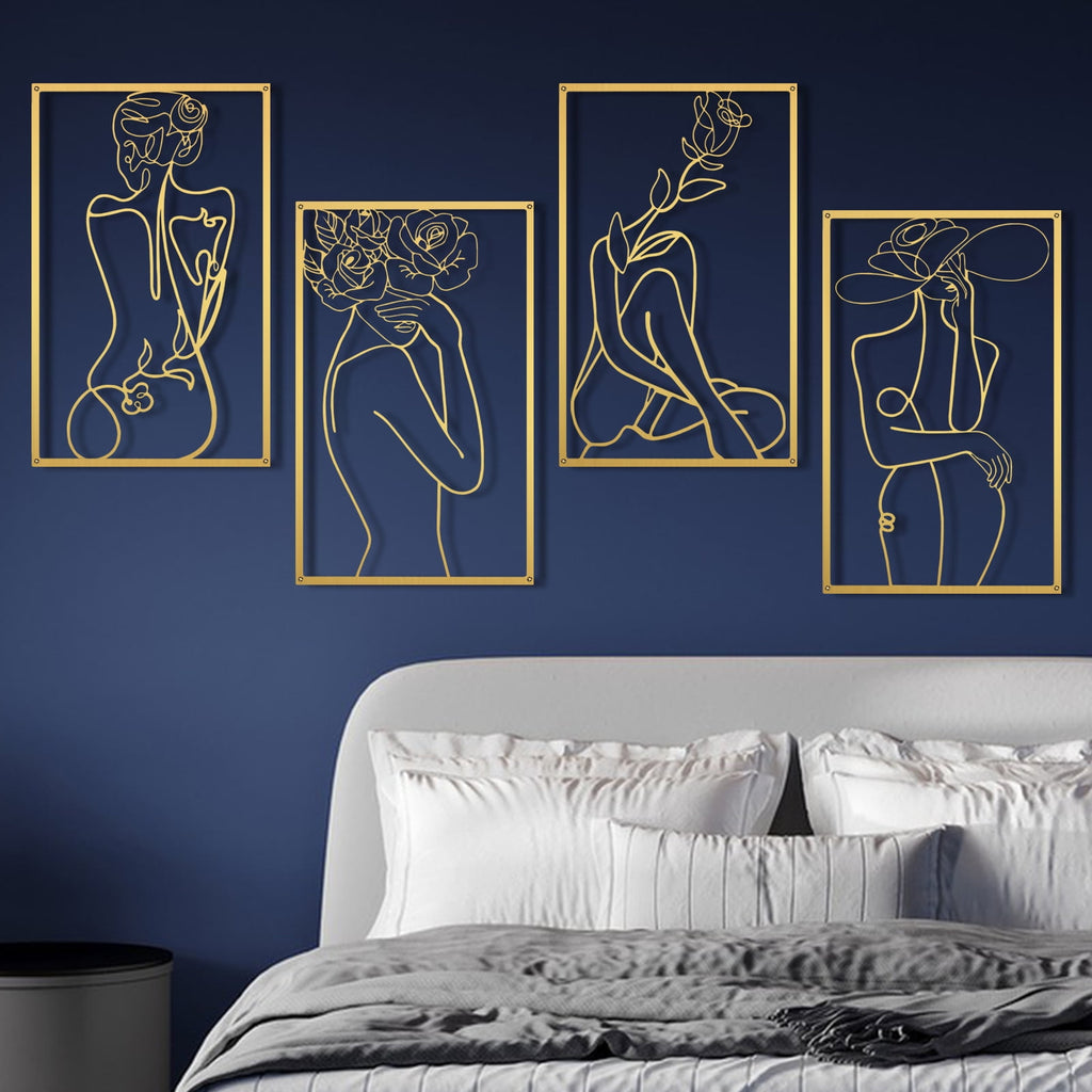 Rustic Metal Decor Wall Art Decor for Room Decor, 4 Piece Abstract Metal Wall Art,