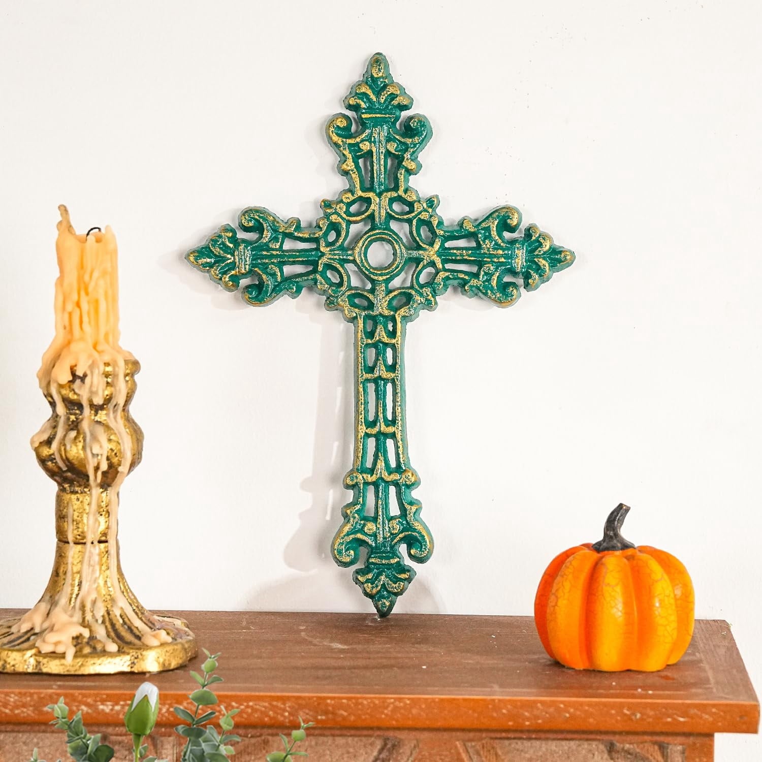 Rustic Metal Decor 4PC Heavy & Sturdy Embossed Cast Iron Cross Decor for Wall,