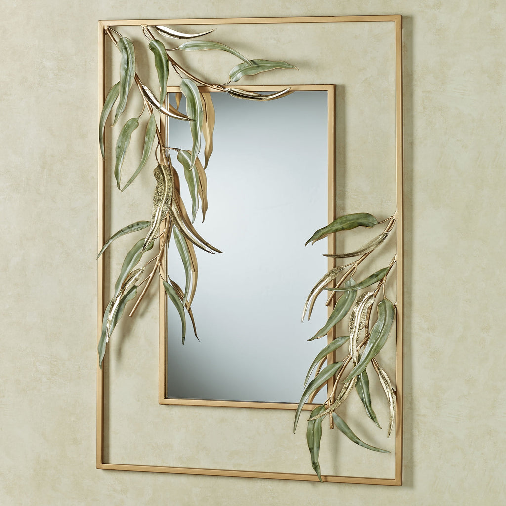 Rustic Metal Decor Willow Leaf Branch Frame Gold Metal Rectangle Wall Mirror