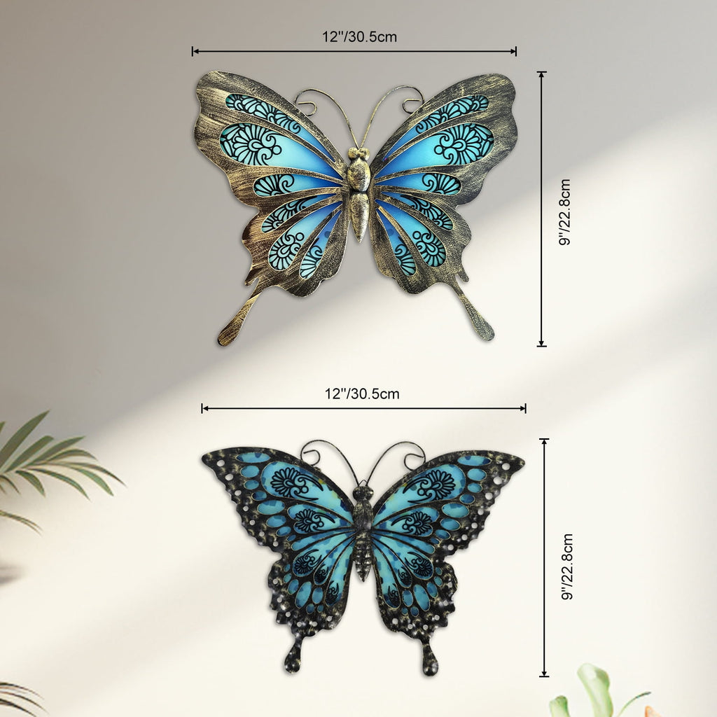 Rustic Metal Decor Metal Butterfly Wall Decor, 2Pack 12" Hanging Glass Butterfly