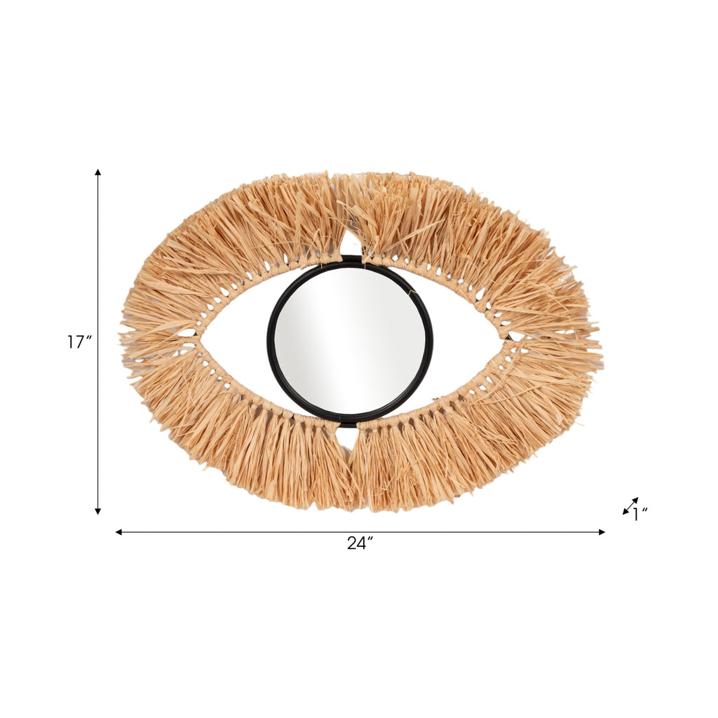 Rustic Metal Decor Metal and Natural Fiber Eye-Shaped Room Decor Mirror for Boho Home