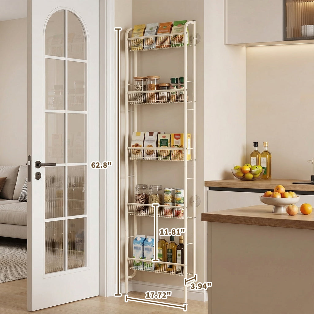 Rustic Metal Decor Behind The Door Storage 5 Tiers Narrow Wall Shelf, Space-Saving