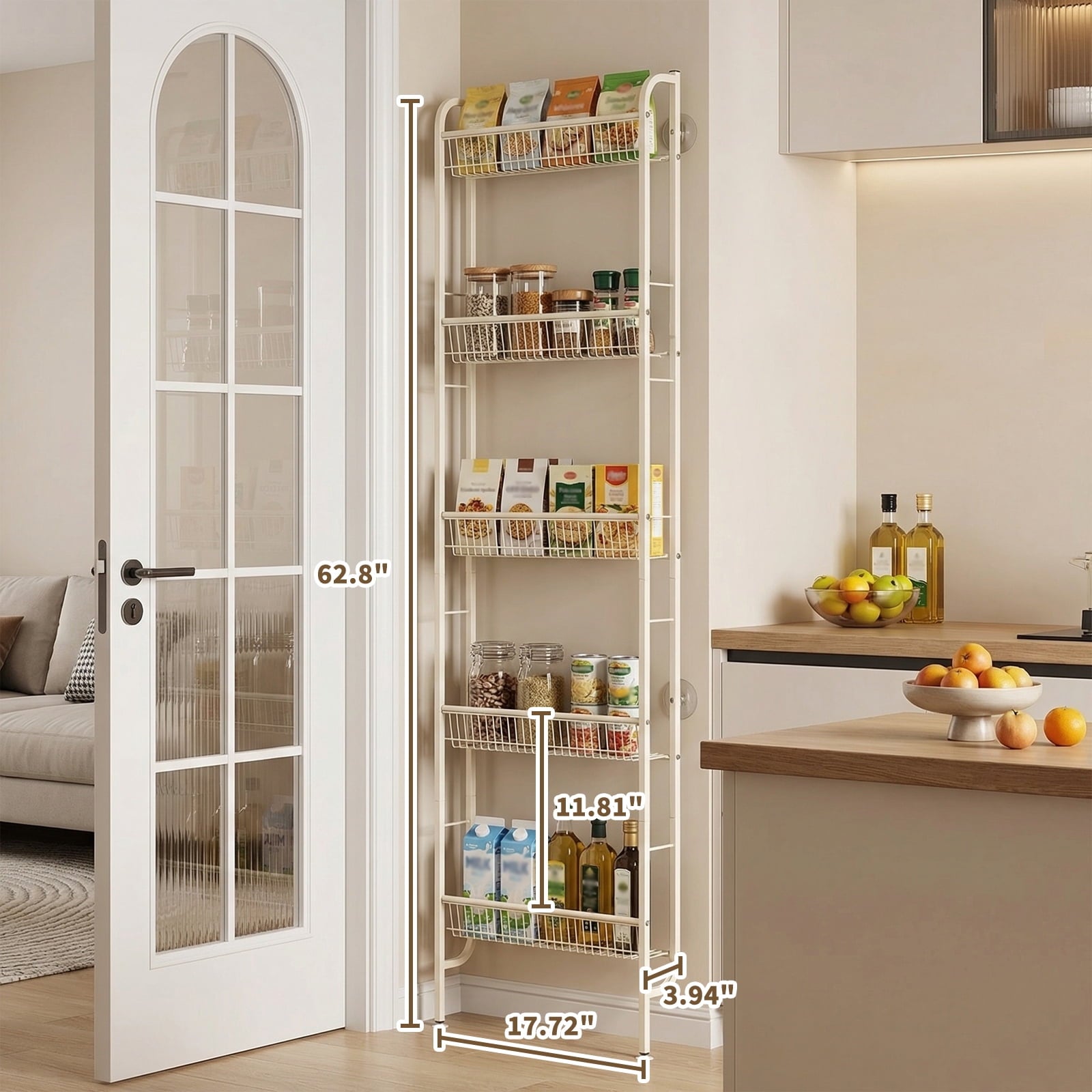 Rustic Metal Decor Behind The Door Storage 5 Tiers Narrow Wall Shelf, Space-Saving