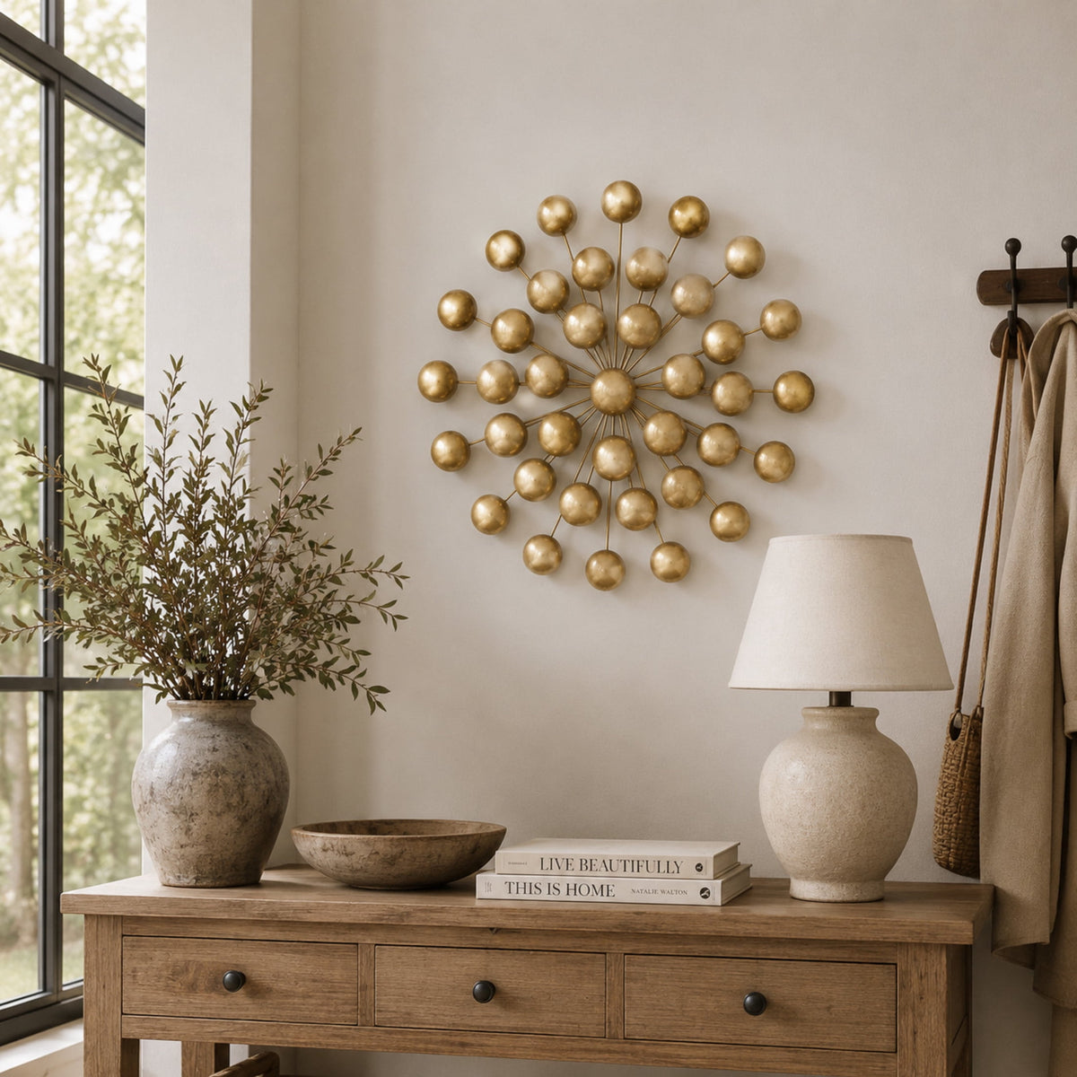Rustic Metal Decor Gold Metal Starburst Wall Decor with Orb Details