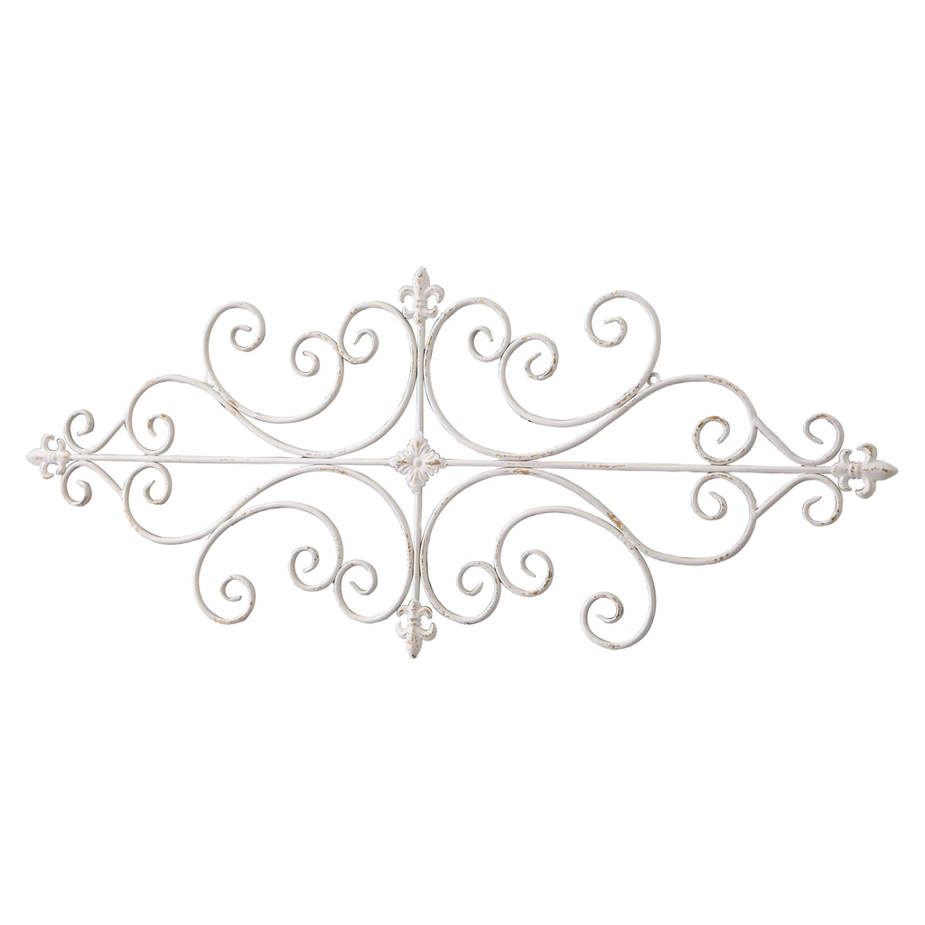 Rustic Metal Decor White Metal Wall Art 45"x18", Rustic Wrought Iron Scroll Wall Decor