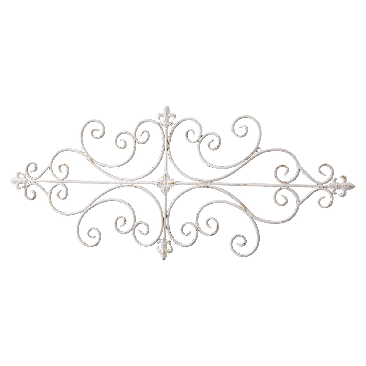 Rustic Metal Decor White Metal Wall Art 45"x18", Rustic Wrought Iron Scroll Wall Decor