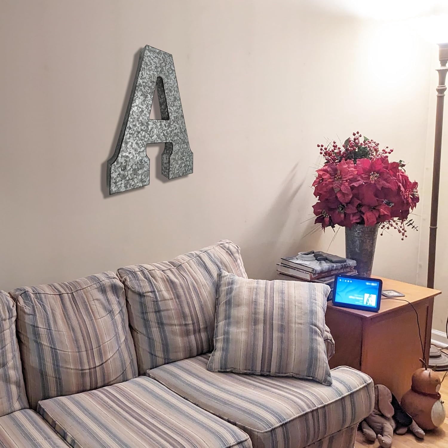 Rustic Metal Decor Huge 20" Metal Letter "A" Wall Decor, Silver with Rusted Edges,