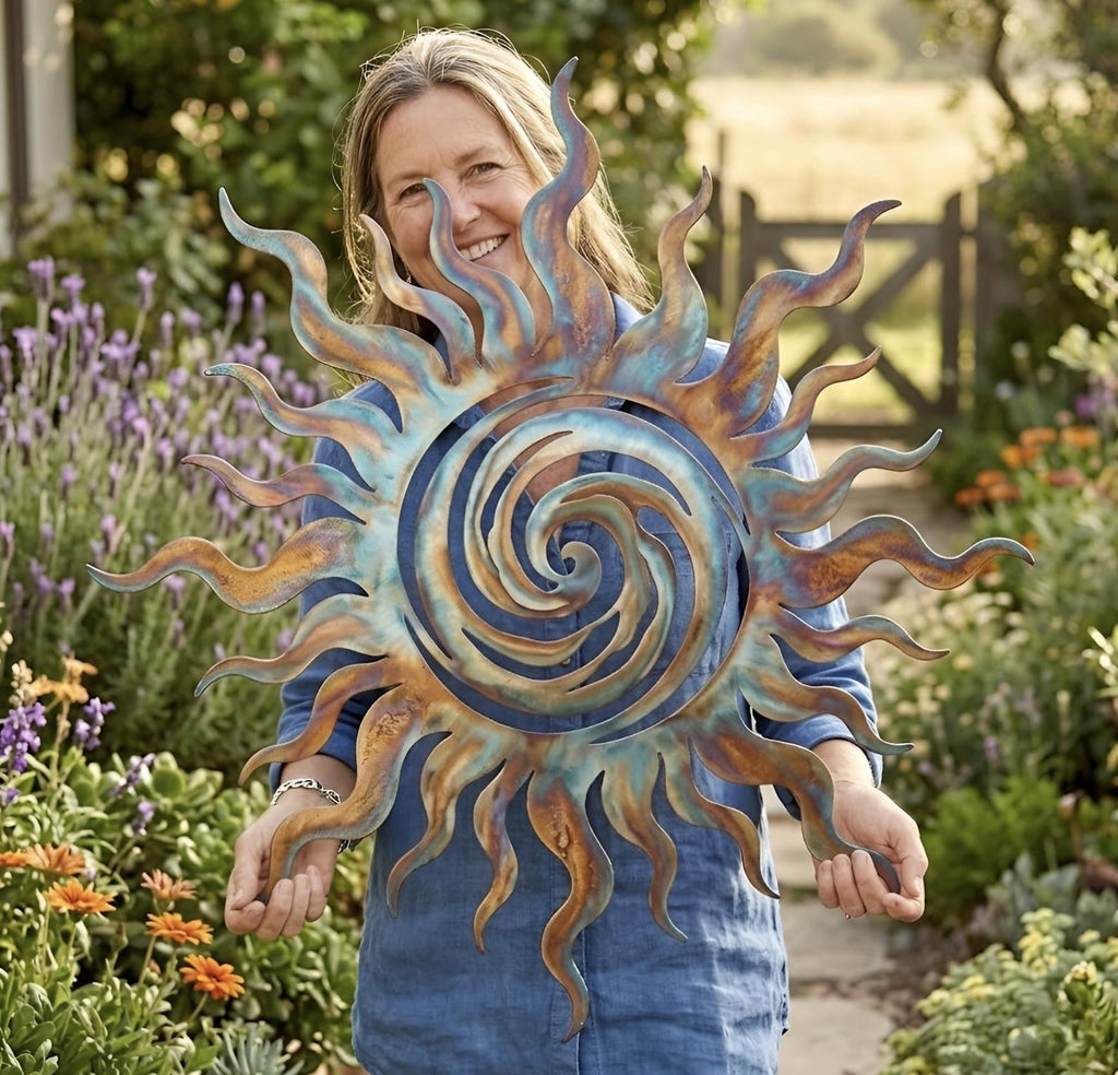 Rustic Metal Decor Colorful Metal Sun Wall Art, Spiral Wall Decor for Patio or Garden