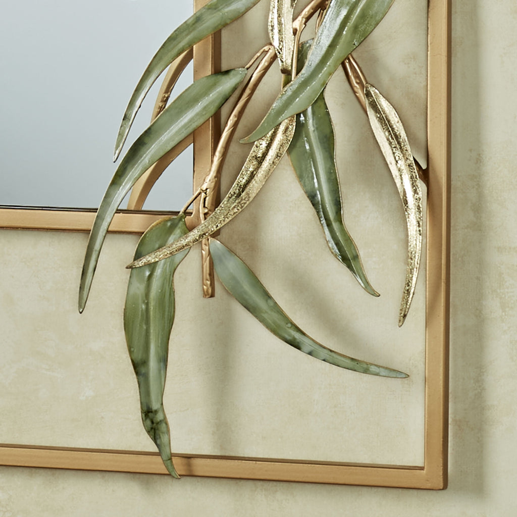 Rustic Metal Decor Willow Leaf Branch Frame Gold Metal Rectangle Wall Mirror