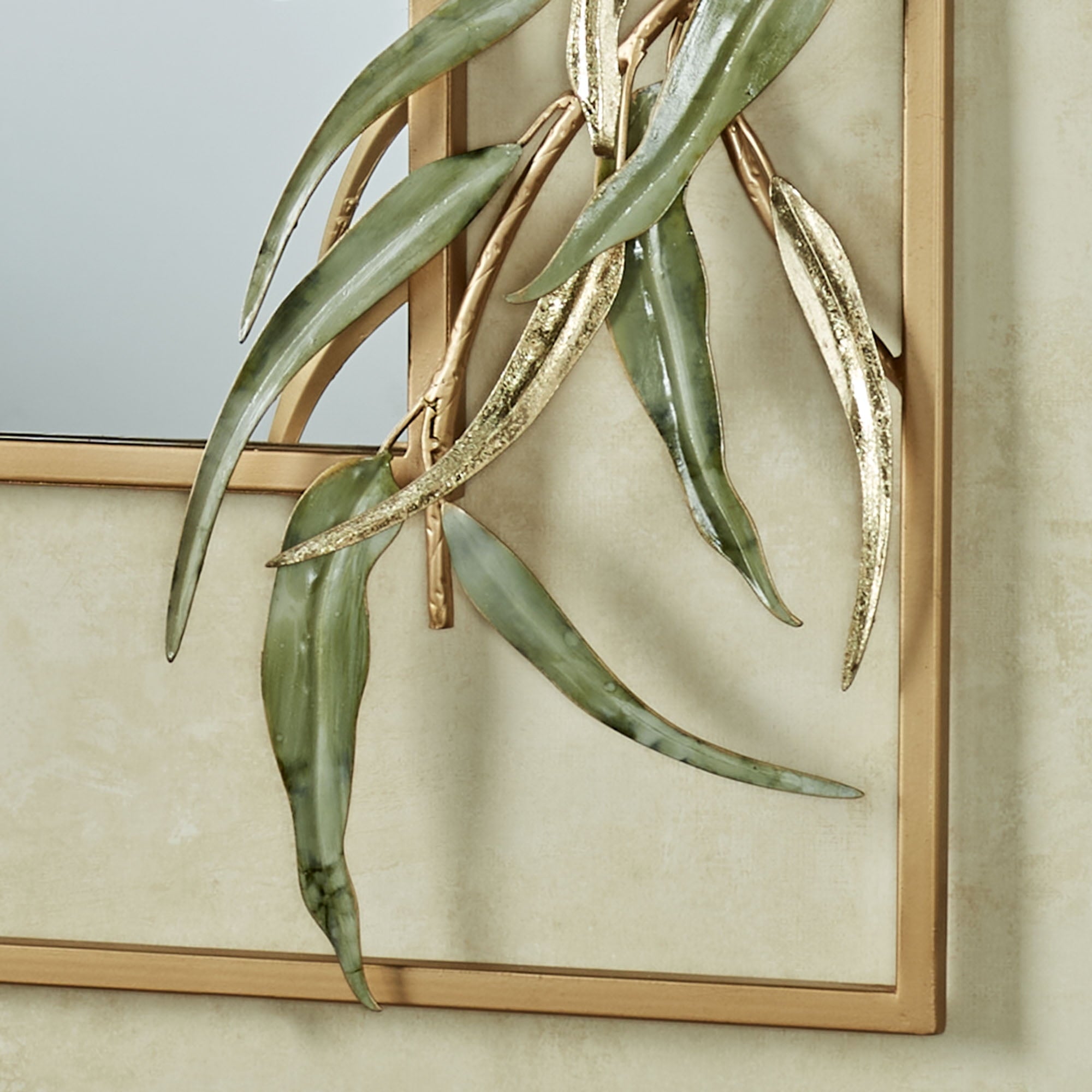 Rustic Metal Decor Willow Leaf Branch Frame Gold Metal Rectangle Wall Mirror
