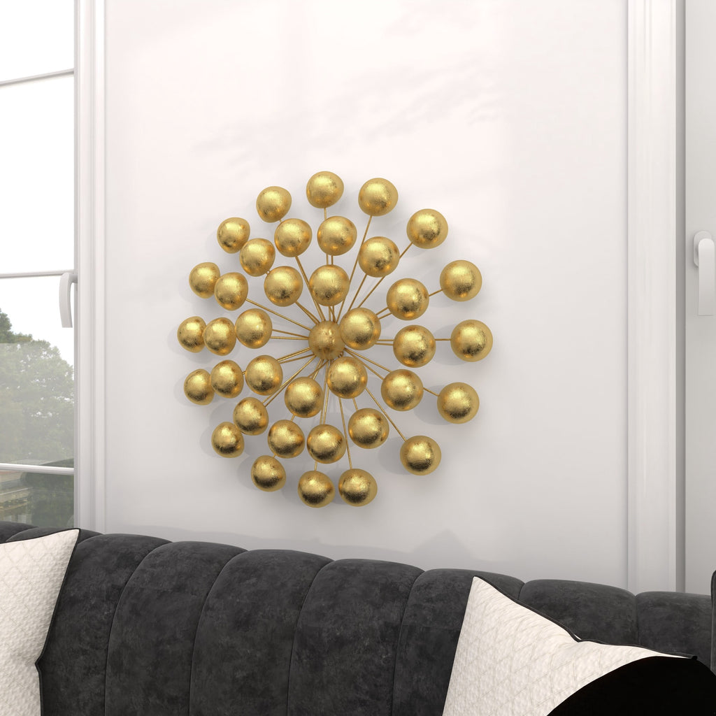 Rustic Metal Decor Gold Metal Starburst Wall Decor with Orb Details