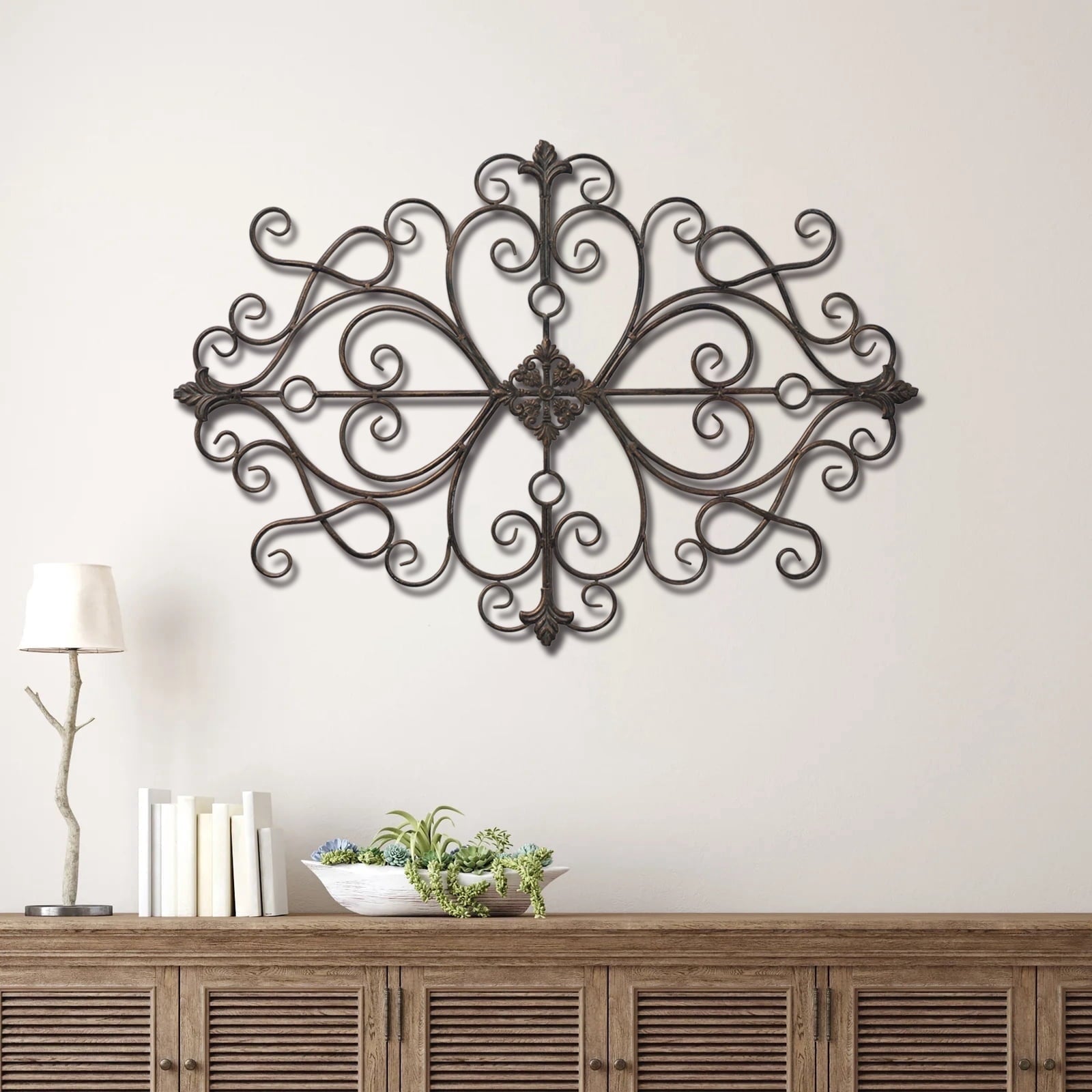 Rustic Metal Decor Black Metal Wall Sculptures, Vintage Wrought Iron Scroll Wall Art,