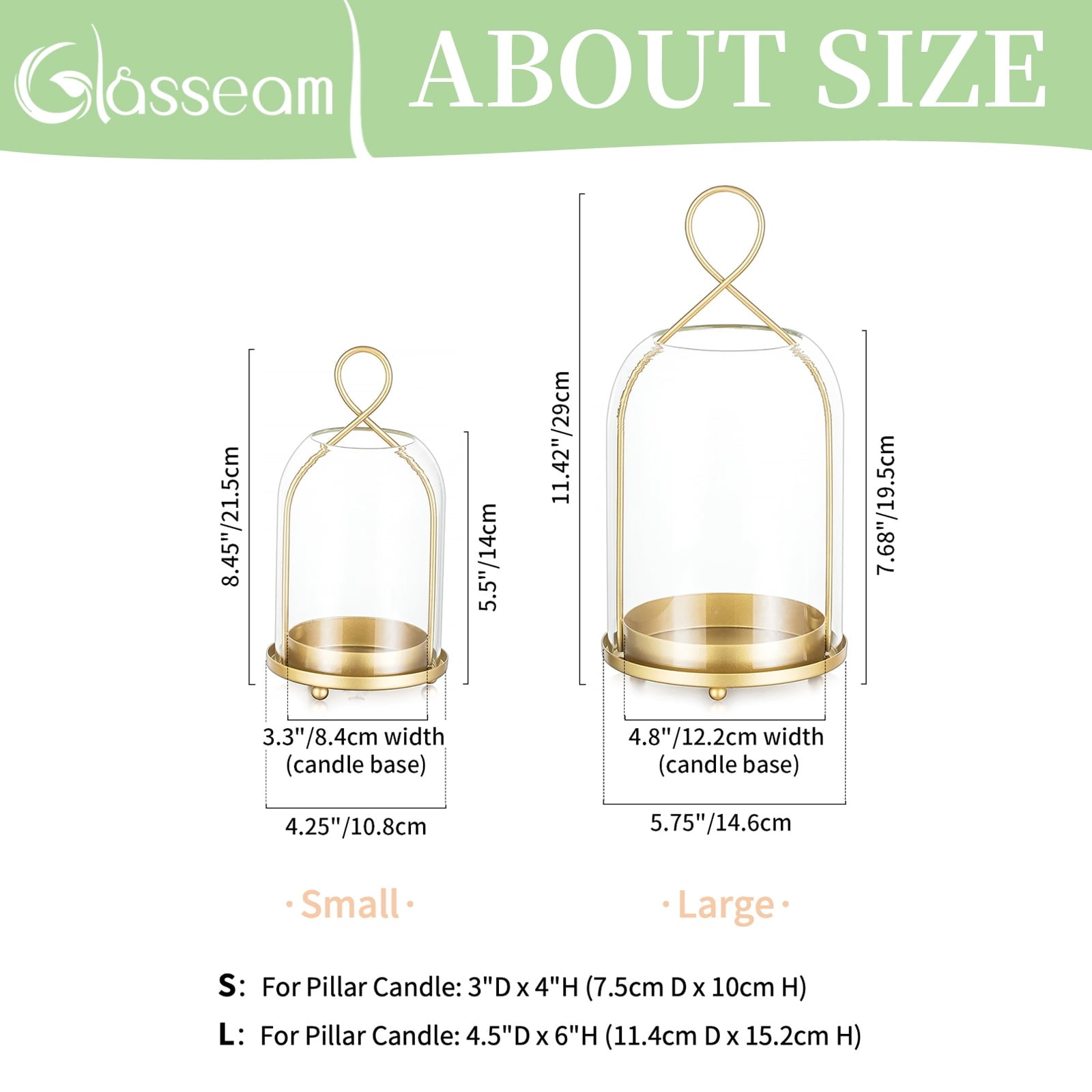 Rustic Metal Decor Set of 2 Gold Metal Glass Hurricane Lantern: Farmhouse Style Candle