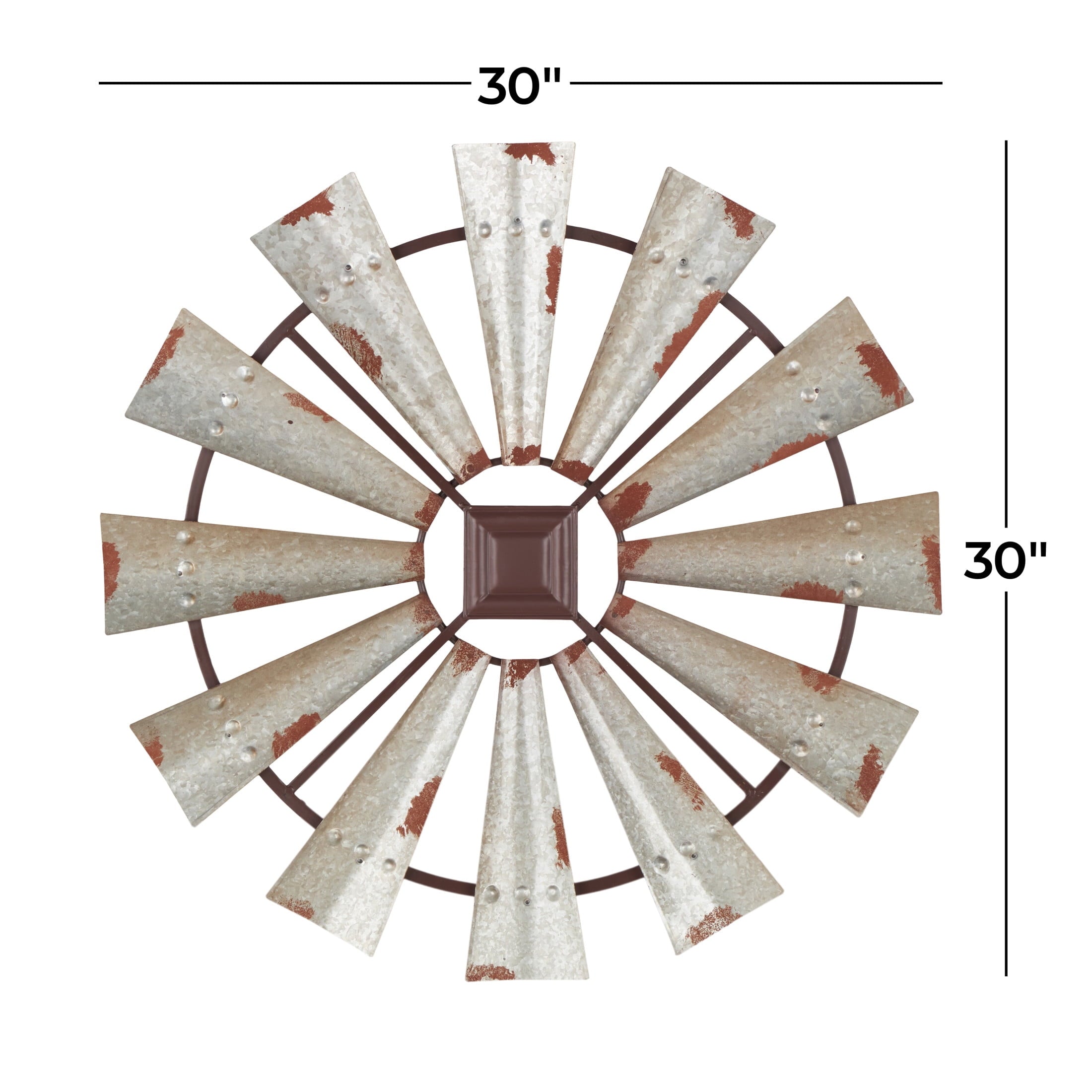Rustic Metal Decor Silver Metal Distressed Galvanized Windmill Wall Decor with Rust Frame