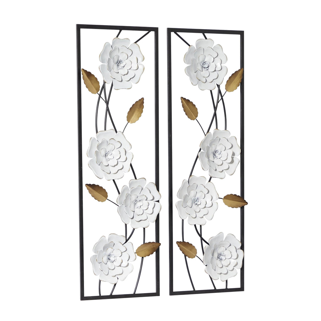 Rustic Metal Decor White Metal Dimensional Floating Floral Wall Decor with Black and