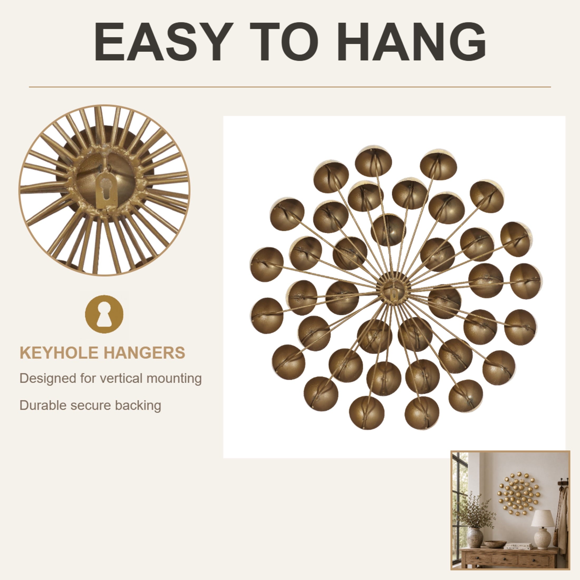 Rustic Metal Decor Gold Metal Starburst Wall Decor with Orb Details