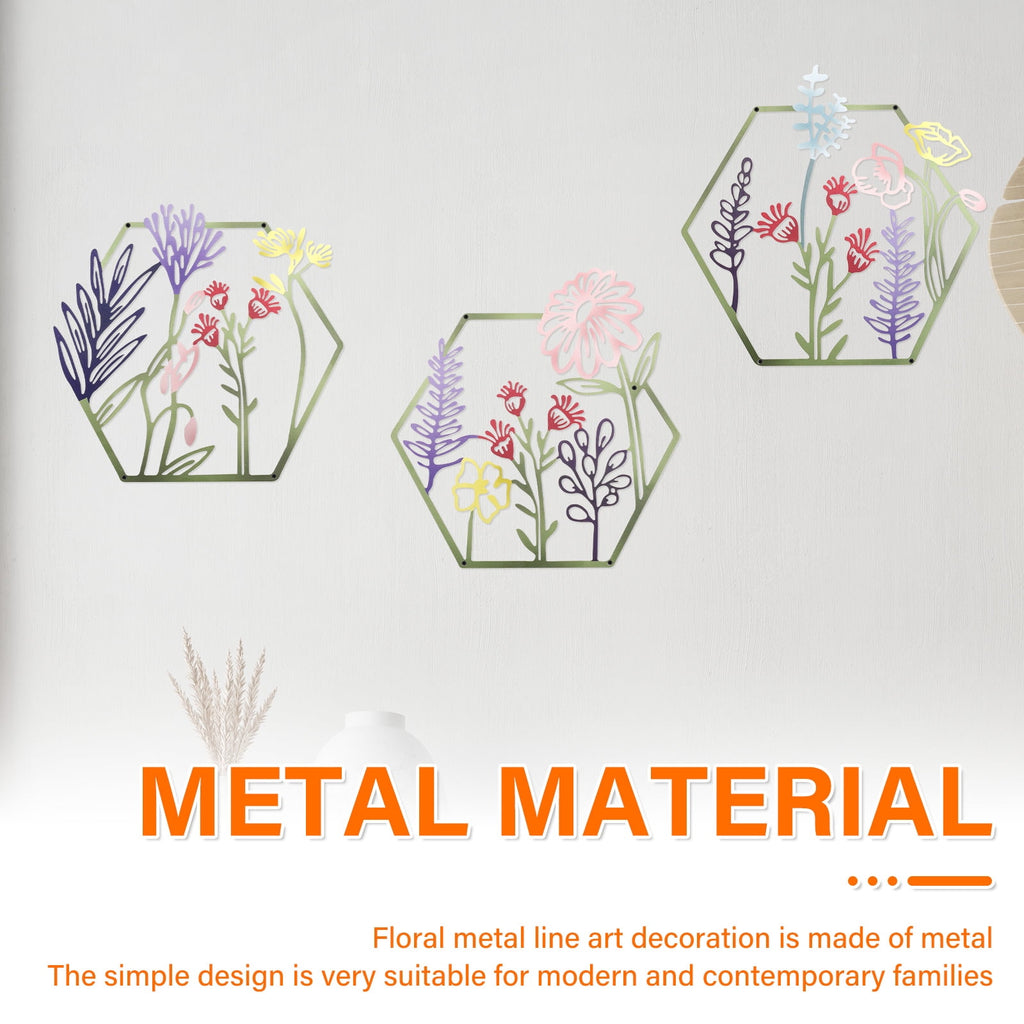 Rustic Metal Decor 3 Pcs Metal Flower Wall Art Minimalist Floral Wall Hanging Decor