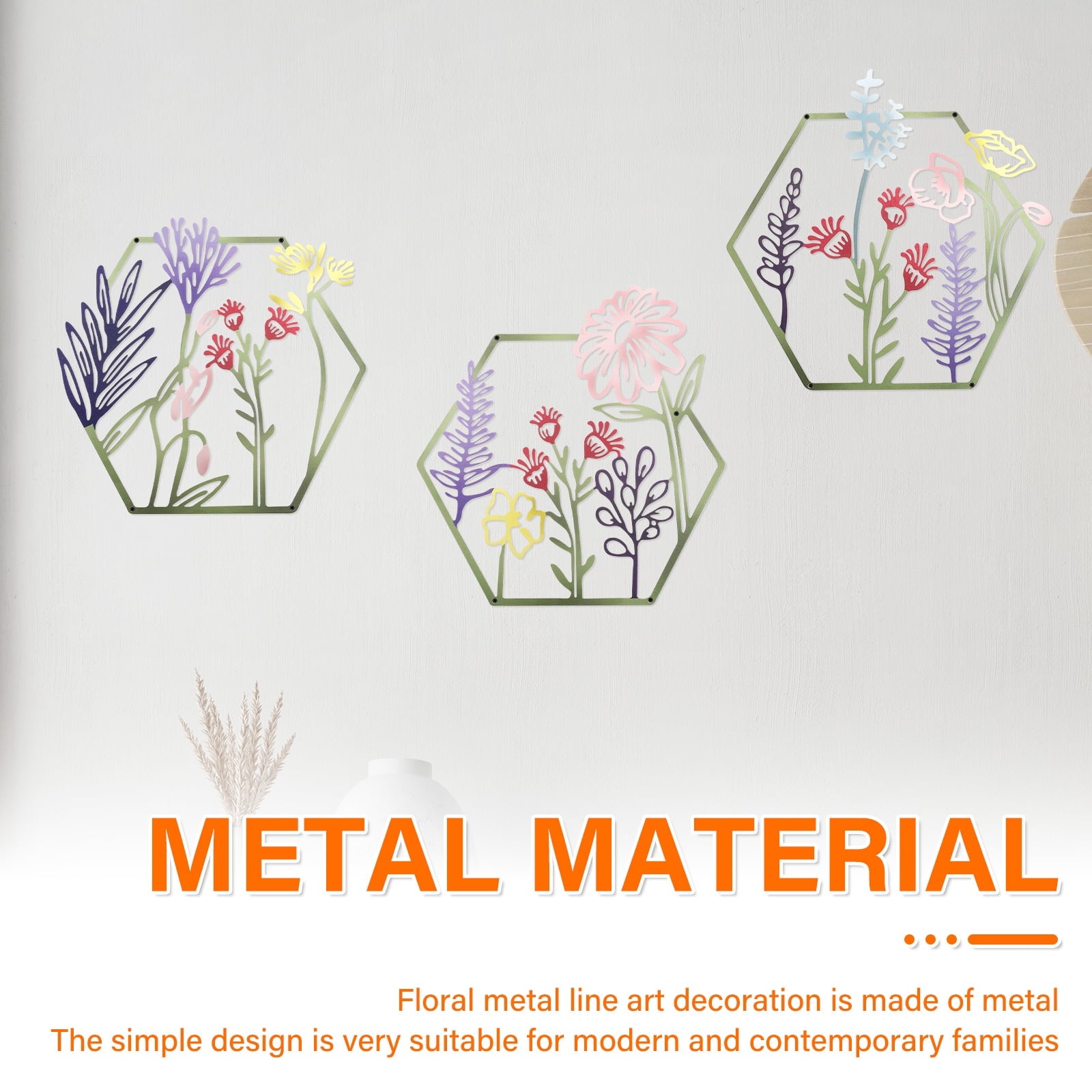 Rustic Metal Decor 3 Pcs Metal Flower Wall Art Minimalist Floral Wall Hanging Decor