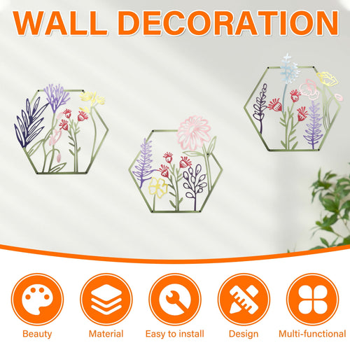 Rustic Metal Decor 3 Pcs Metal Flower Wall Art Minimalist Floral Wall Hanging Decor