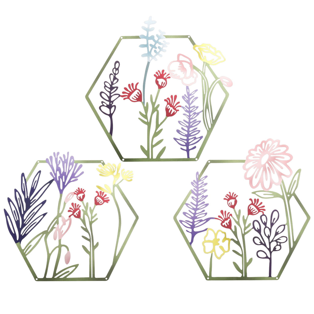 Rustic Metal Decor 3 Pcs Metal Flower Wall Art Minimalist Floral Wall Hanging Decor