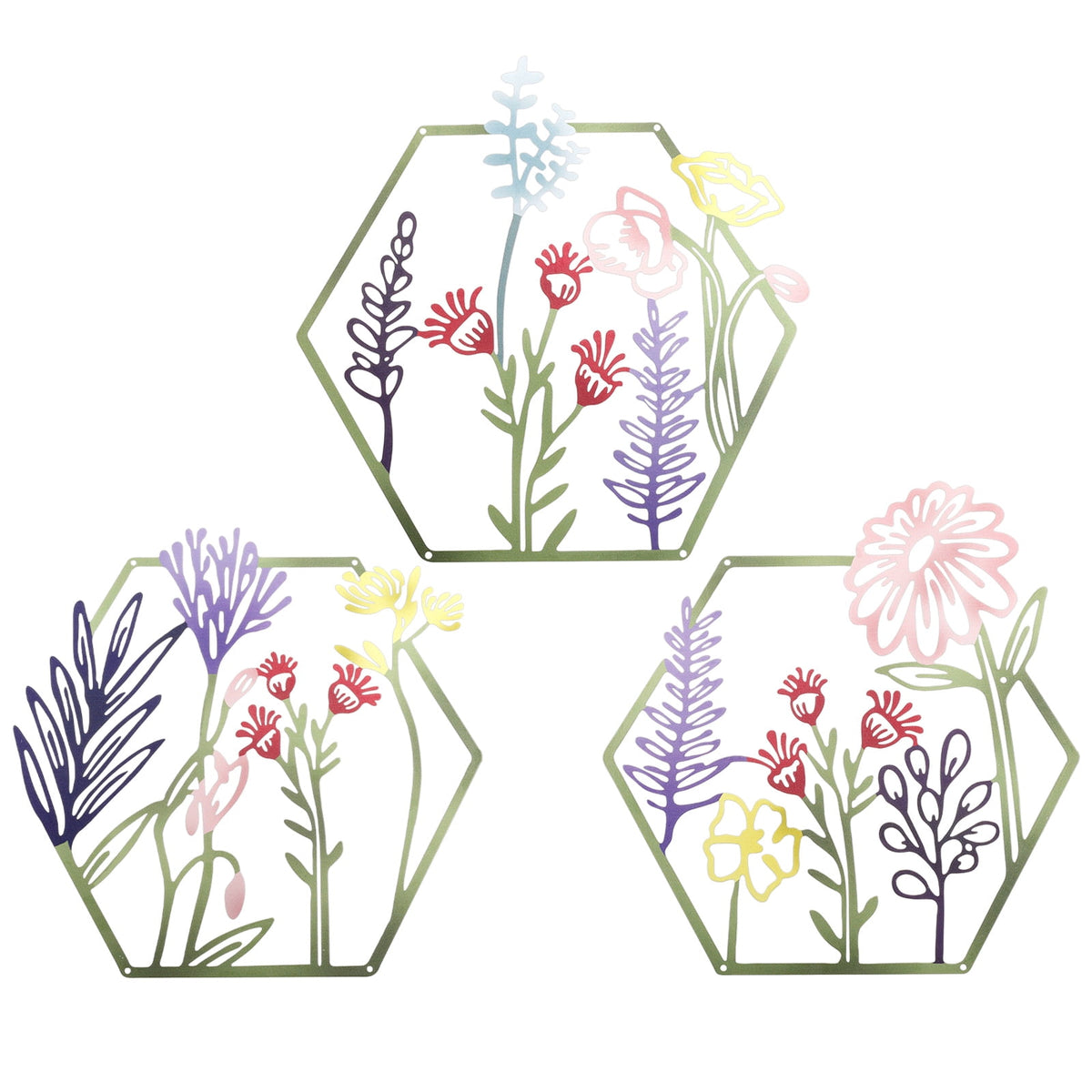 Rustic Metal Decor 3 Pcs Metal Flower Wall Art Minimalist Floral Wall Hanging Decor