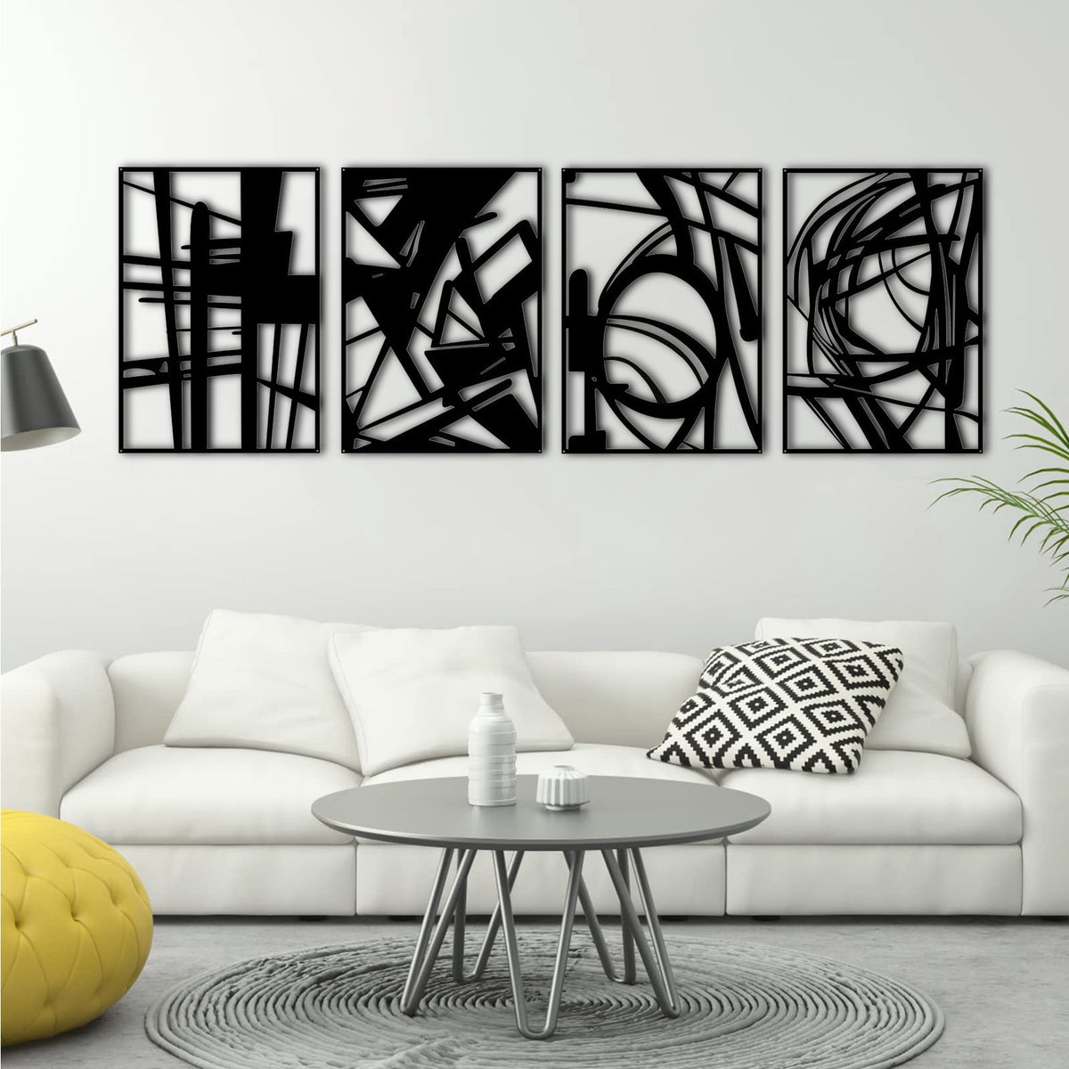 Rustic Metal Decor 4 Pack Black Abstract Metal Wall Art (16'' x 11''), Minimalist Art