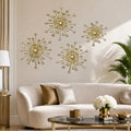 Rustic Metal Decor 4 Pcs Gold Metal Wall Decor, Rhinestone Sunburst Wall Art, Art Deco