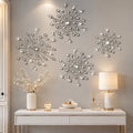 Rustic Metal Decor 4 Pcs Metal Wall Art, Silver Starburst Wall Decor with Crystal