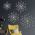 Rustic Metal Decor 4 Pcs Silver Sunburst Wall Decor Set, Bling Crystal Starburst Metal