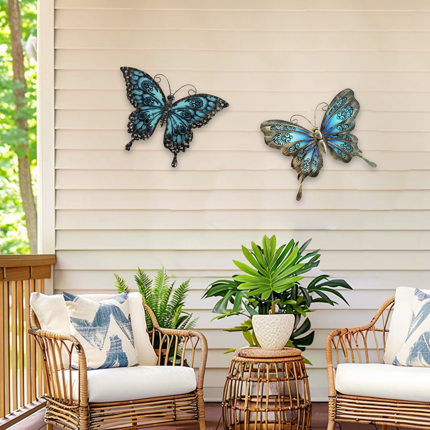 Rustic Metal Decor Metal Butterfly Wall Decor, 2Pack 12" Hanging Glass Butterfly