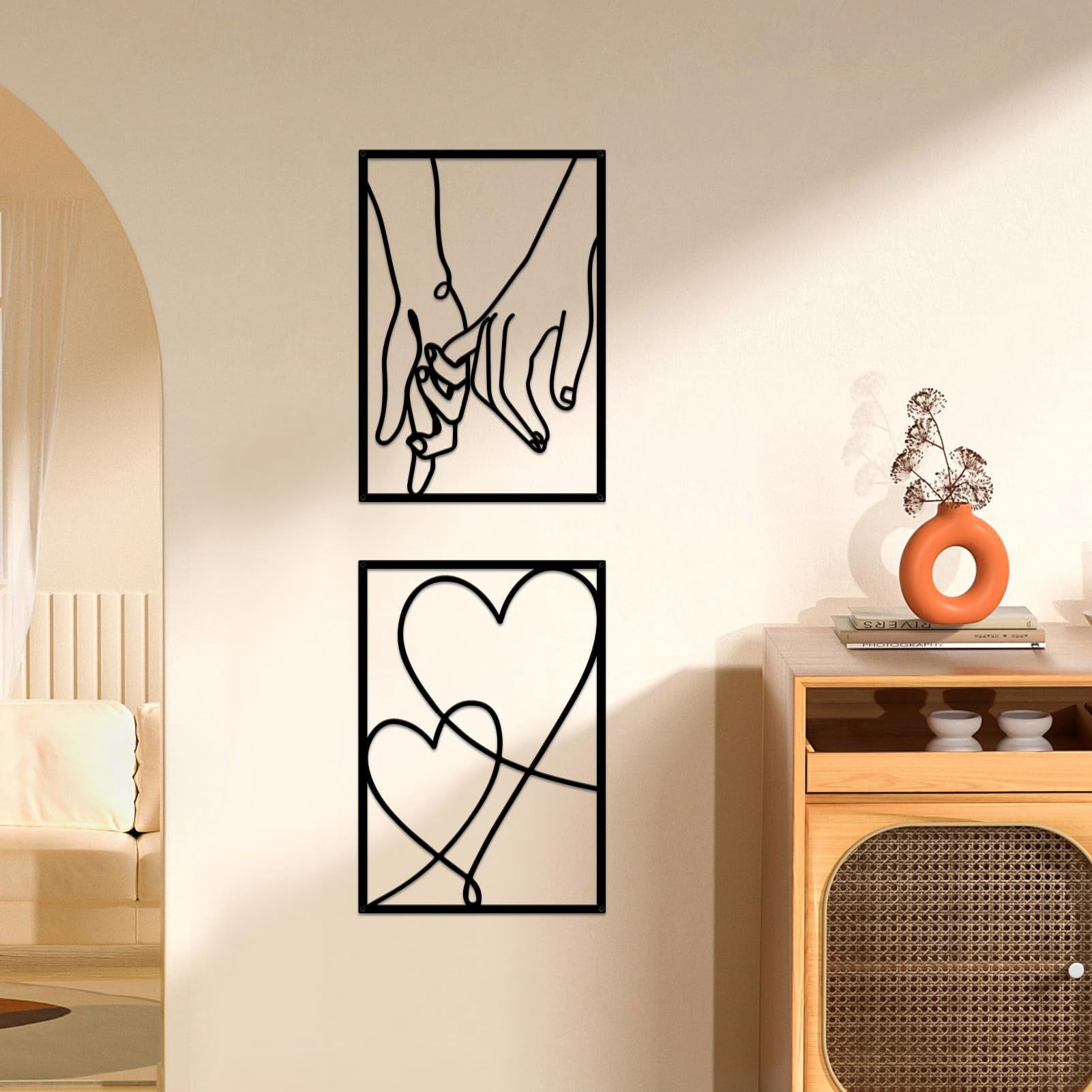 Rustic Metal Decor 3 Pcs Black Metal Minimalist Line Wall Art, Valentine's Day Lover