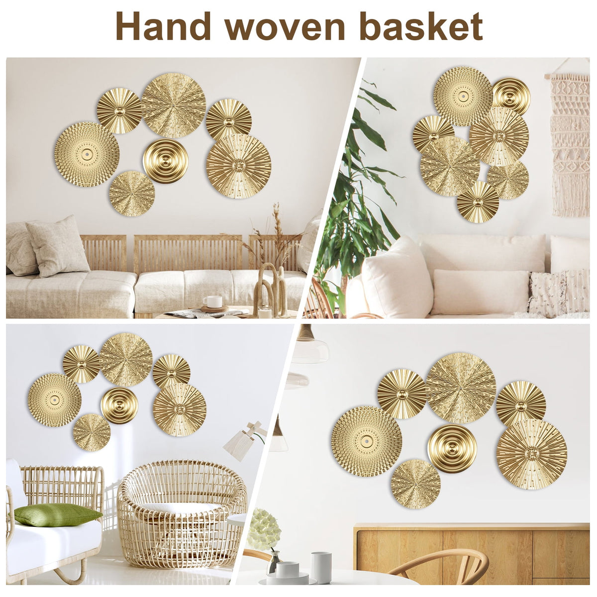 Rustic Metal Decor Dznils 7Pcs Gold Metal Plate Wall Decor Morden Round Hanging Metal