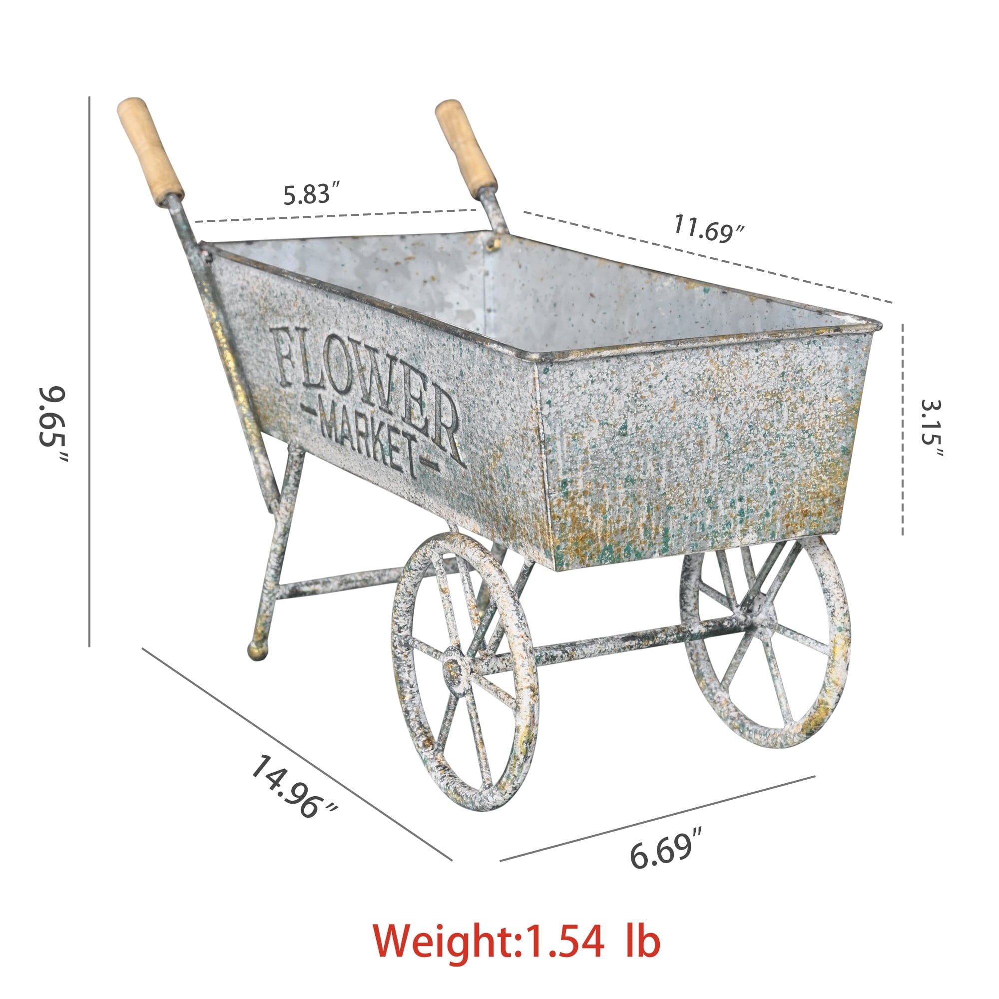 Rustic Metal Decor Vintage Metal Wheelbarrow Planter Cart, Small Flower Pot Holder for