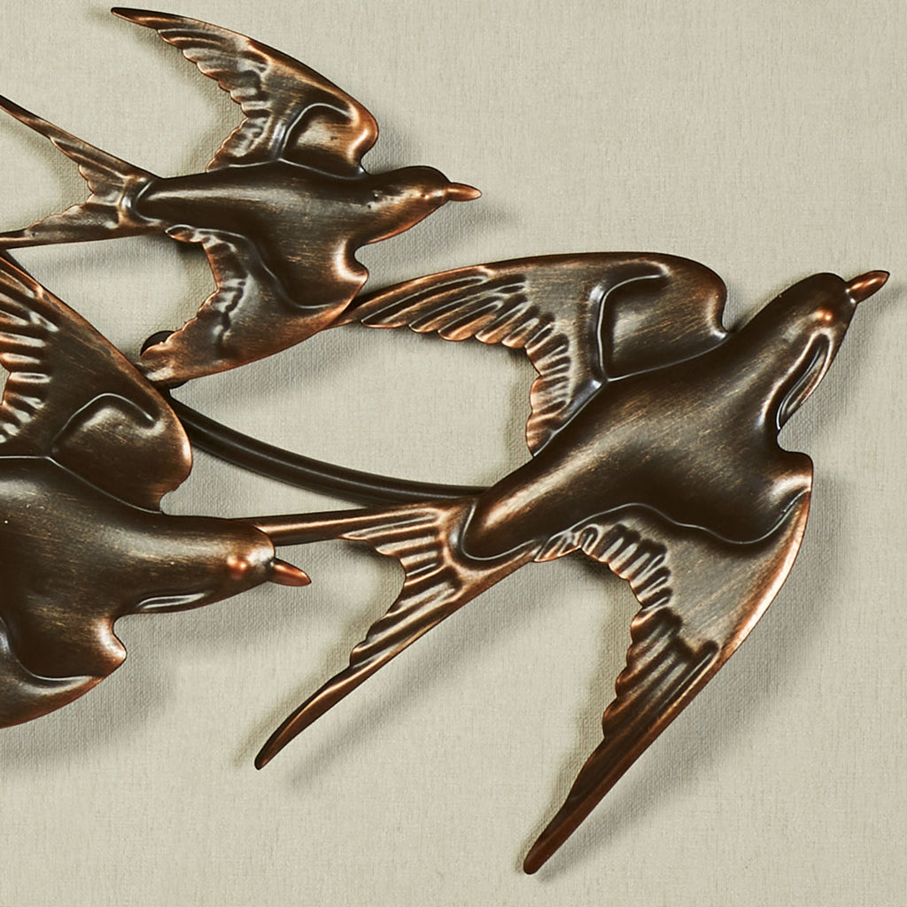 Rustic Metal Decor Soaring Sparrow Birds Metal Wall Art Topper in Natural Dark Bronze