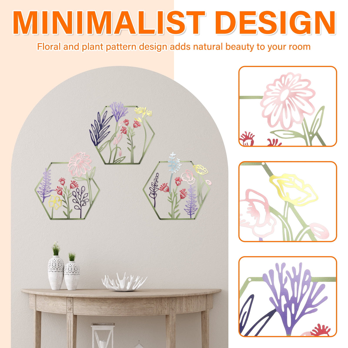Rustic Metal Decor 3 Pcs Metal Flower Wall Art Minimalist Floral Wall Hanging Decor