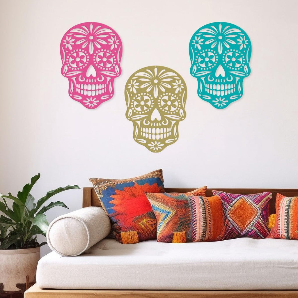 Rustic Metal Decor Day of the Dead Sugar Skull Metal Wall Art– Handcrafted Steel Décor