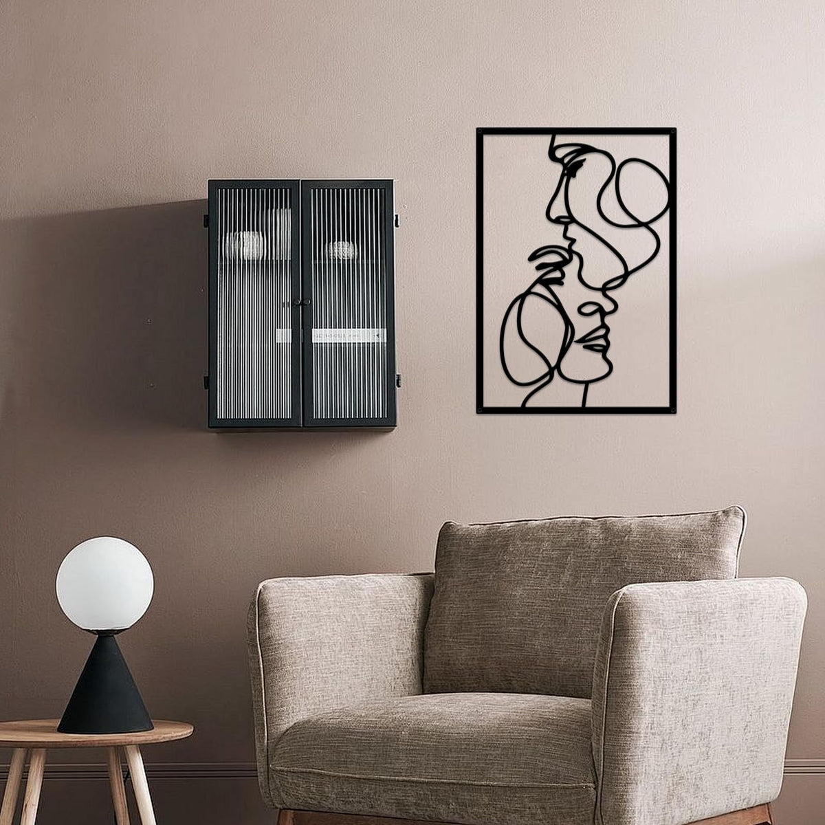 Rustic Metal Decor 3 Pcs Black Metal Minimalist Line Wall Art, Valentine's Day Lover