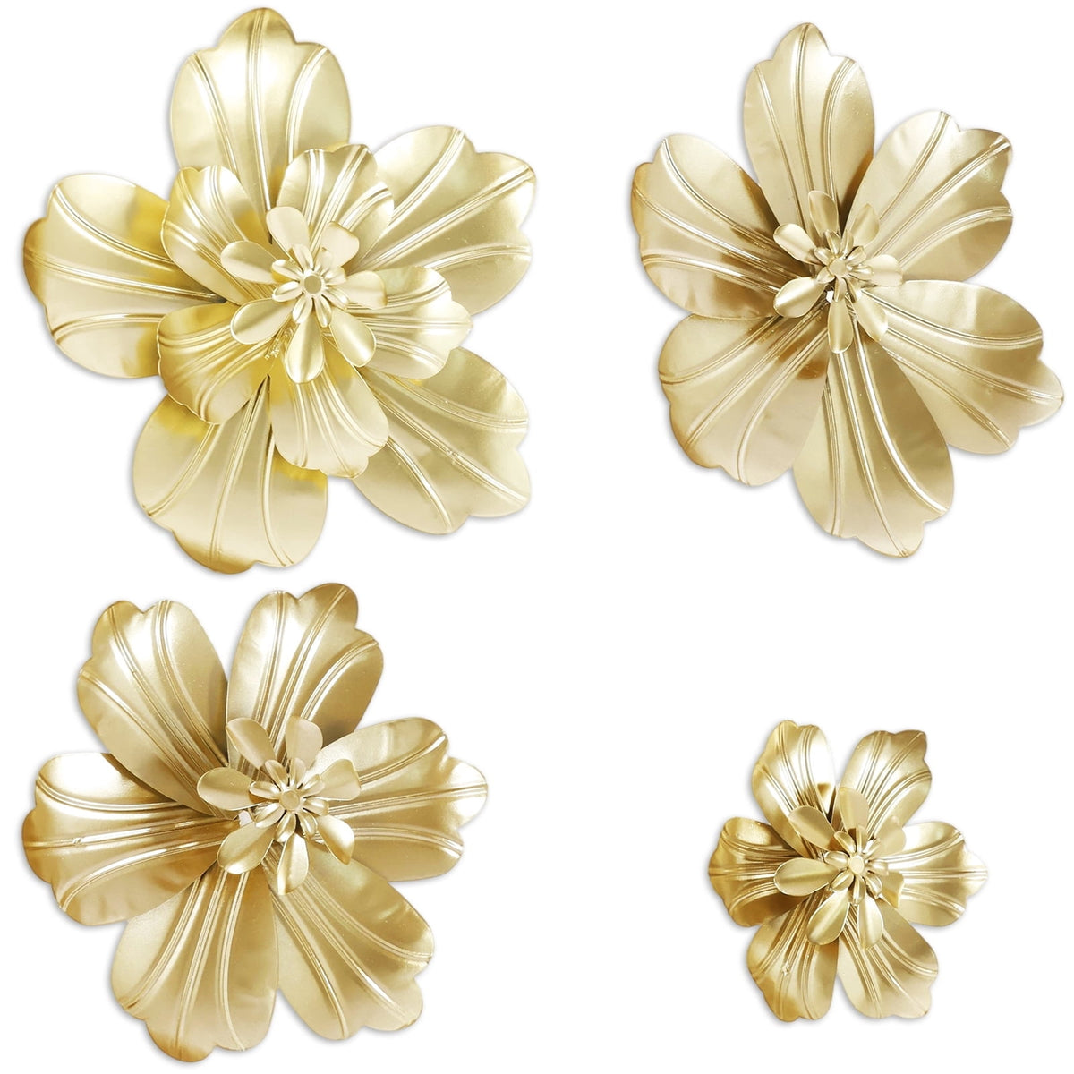 Rustic Metal Decor 4 PCS Gold Metal Flowers Wall Decor 9.8" 3D Multi-layer Modern