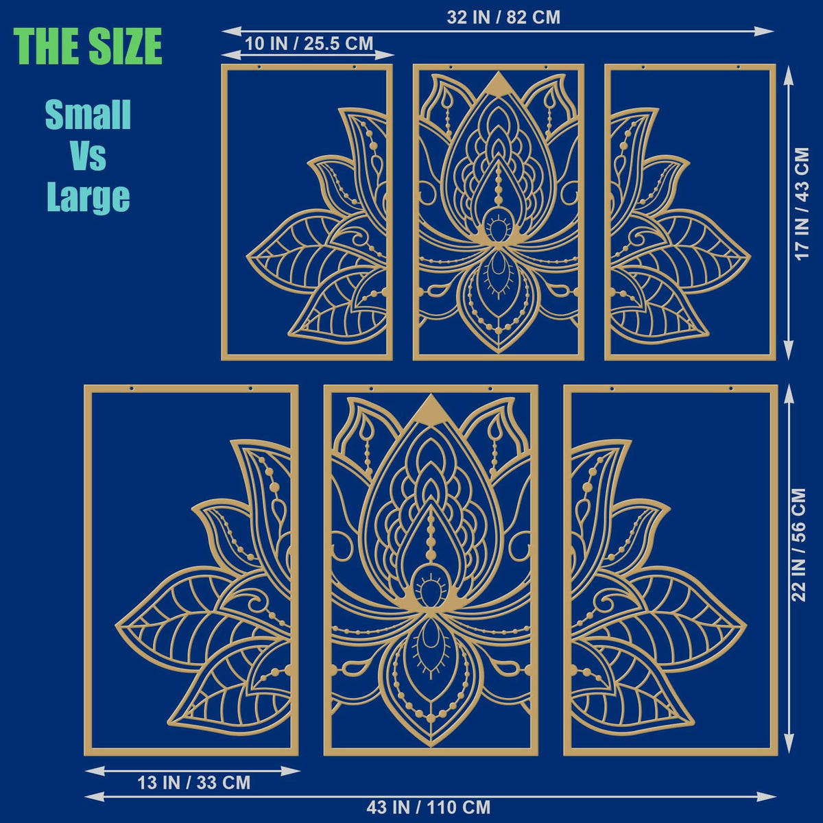 Rustic Metal Decor 3 Pcs Gold Lotus Flower Wall Art Metal Mandala Wall Decor for