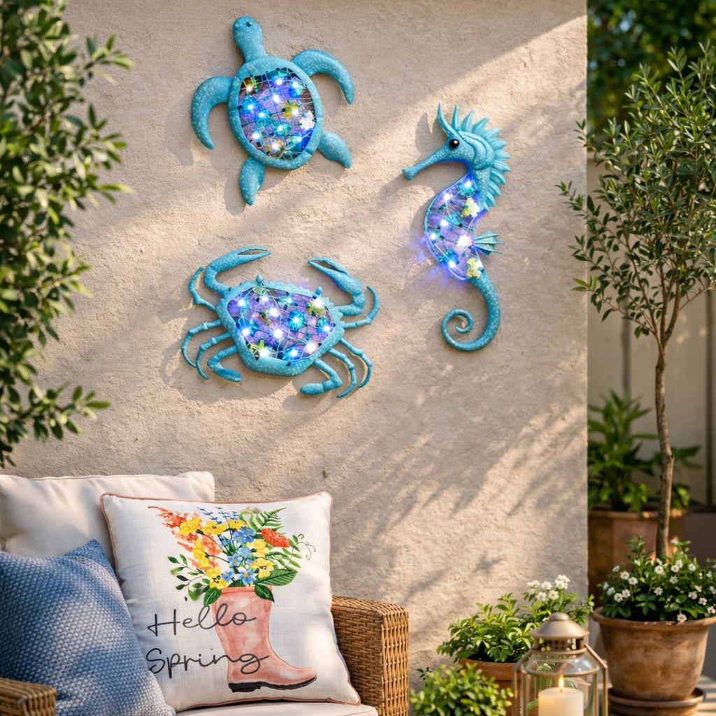 Rustic Metal Decor Lighted Outdoor Coastal Metal Wall Decor