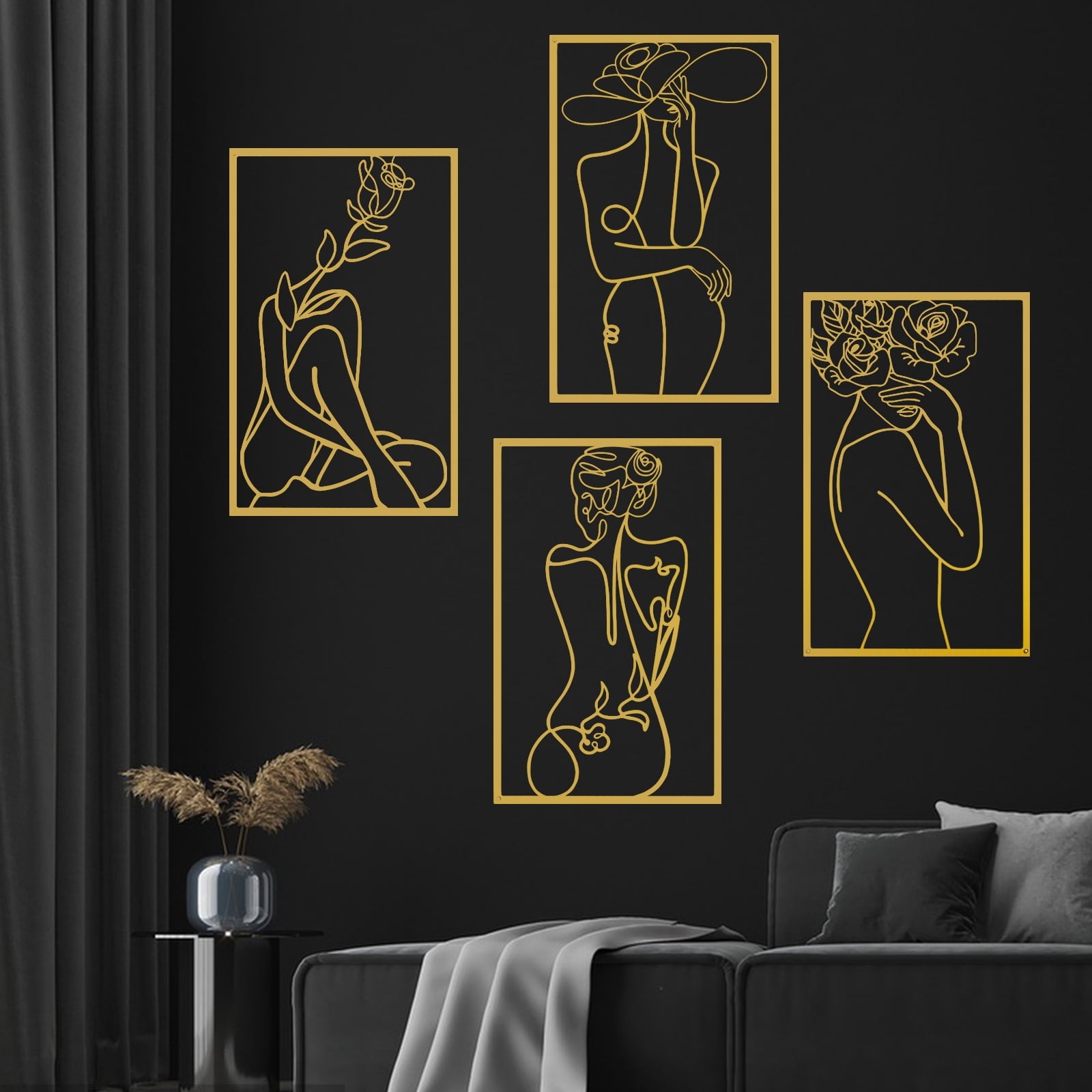 Rustic Metal Decor Wall Art Decor for Room Decor, 4 Piece Abstract Metal Wall Art,