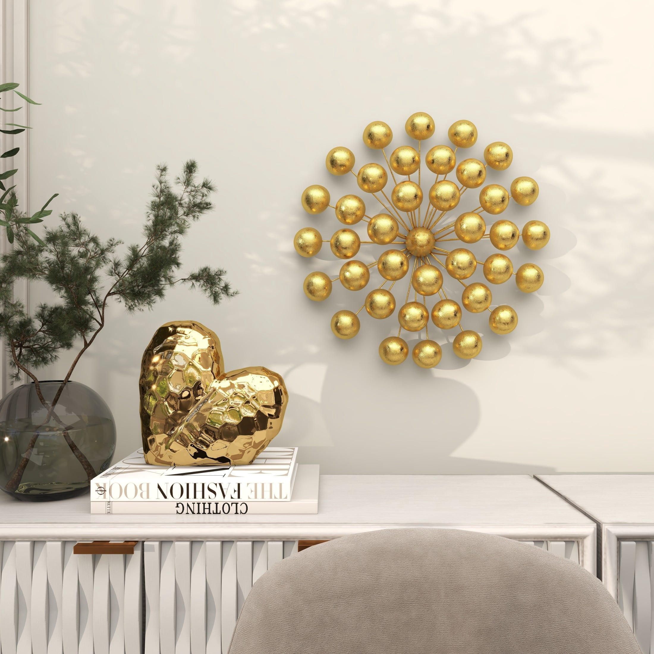 Rustic Metal Decor Gold Metal Starburst Wall Decor with Orb Details