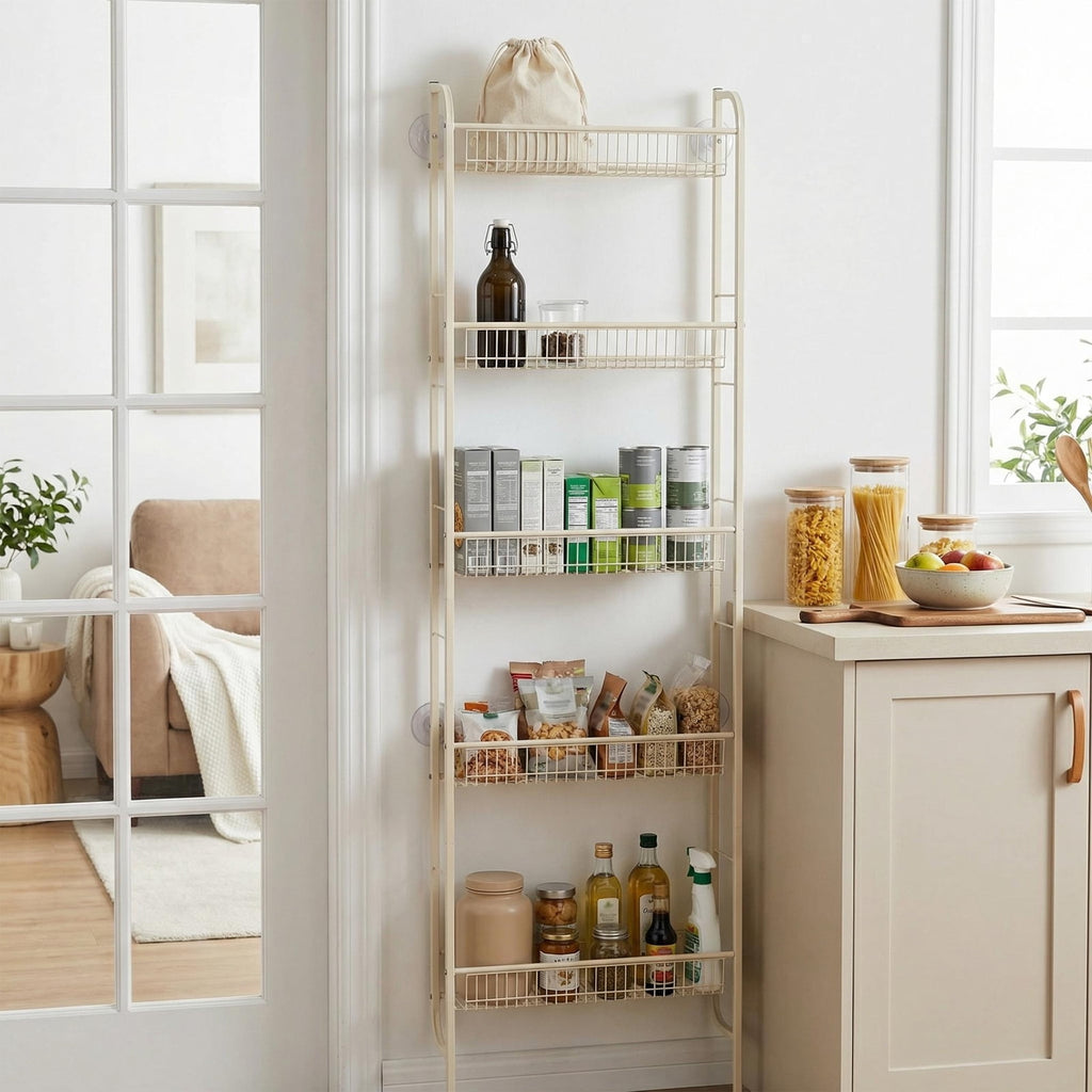 Rustic Metal Decor Behind The Door Storage 5 Tiers Narrow Wall Shelf, Space-Saving