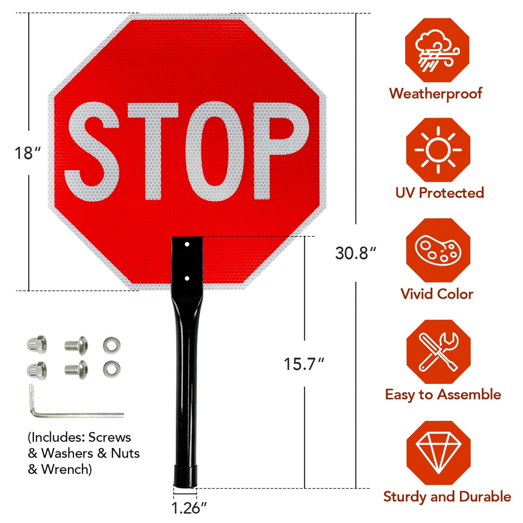 Rustic Metal Decor Stop Slow Sign with Metal Handle, 18" x 18" Double Sided Engineer