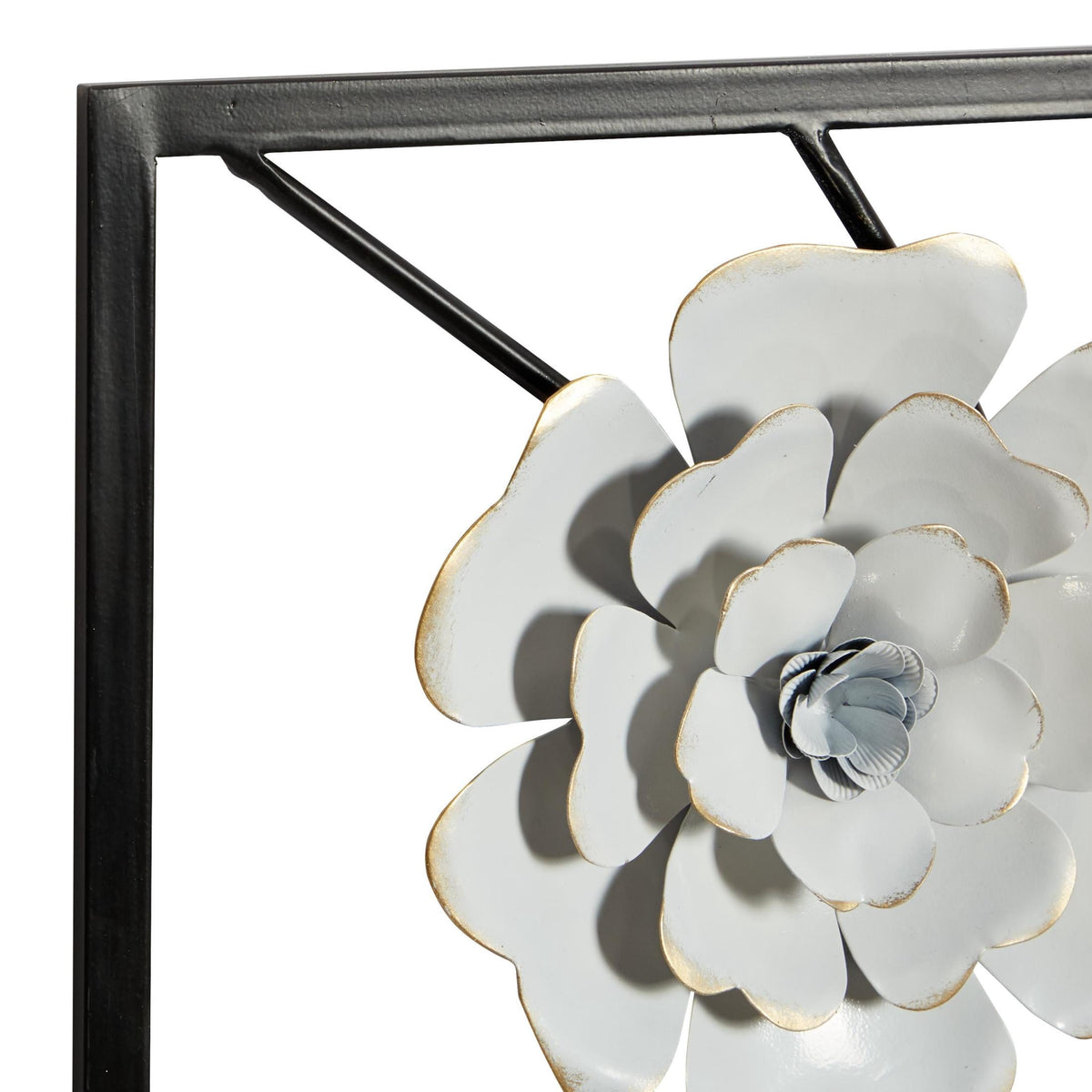Rustic Metal Decor White Metal Dimensional Floating Floral Wall Decor with Black and