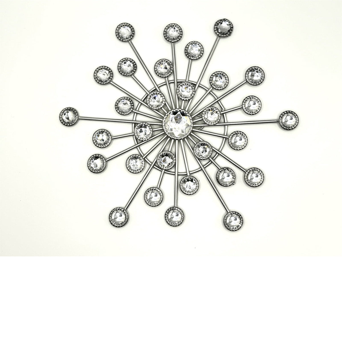 Rustic Metal Decor 4 Pcs Silver Sunburst Wall Decor Set, Bling Crystal Starburst Metal