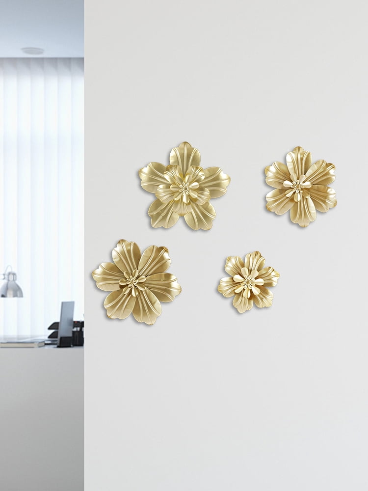 Rustic Metal Decor 4 PCS Gold Metal Flowers Wall Decor 9.8" 3D Multi-layer Modern