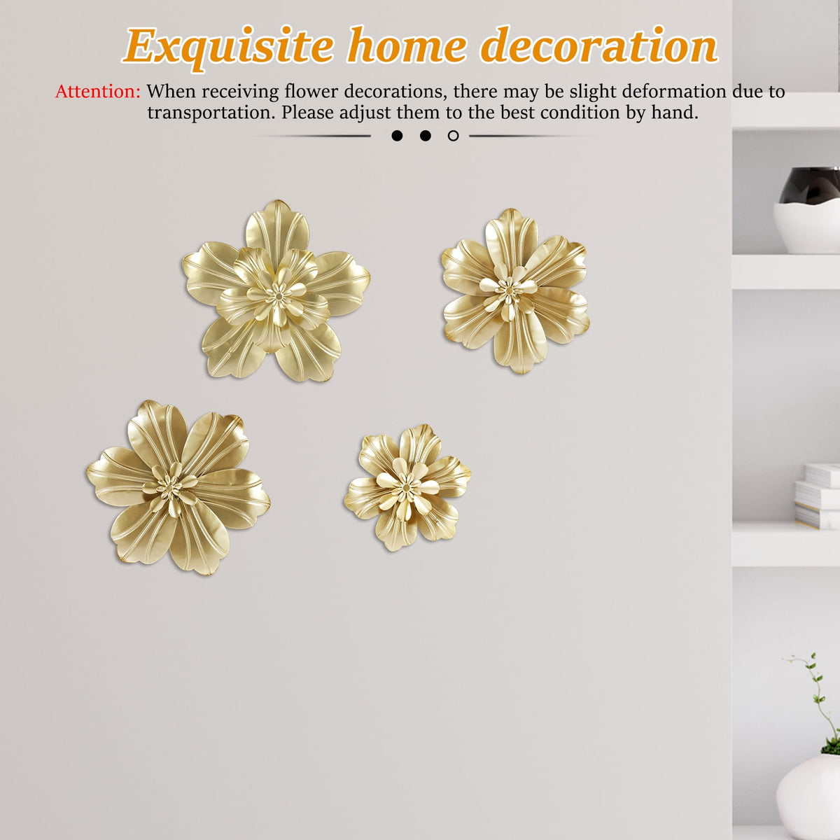 Rustic Metal Decor 4 PCS Gold Metal Flowers Wall Decor 9.8" 3D Multi-layer Modern