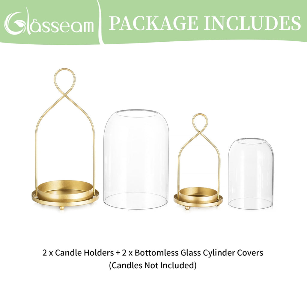 Rustic Metal Decor Set of 2 Gold Metal Glass Hurricane Lantern: Farmhouse Style Candle